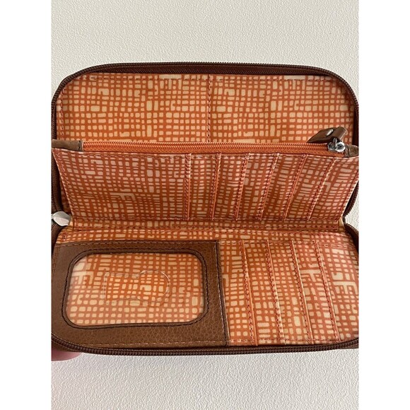 FOSSIL Key-Per Orange Quilted Brown Leather Wristlet ID Coin Zip Wallet - Picture 5 of 8